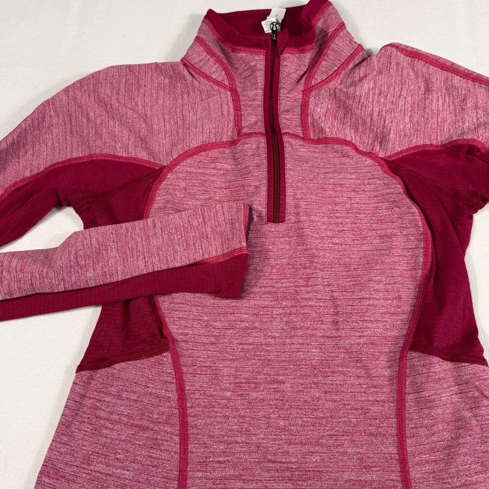 Lululemon Run for Gold LS 1/2 Zip Pullover berry Heather Thumbholes Women  4‎ - Picture 8 of 10
